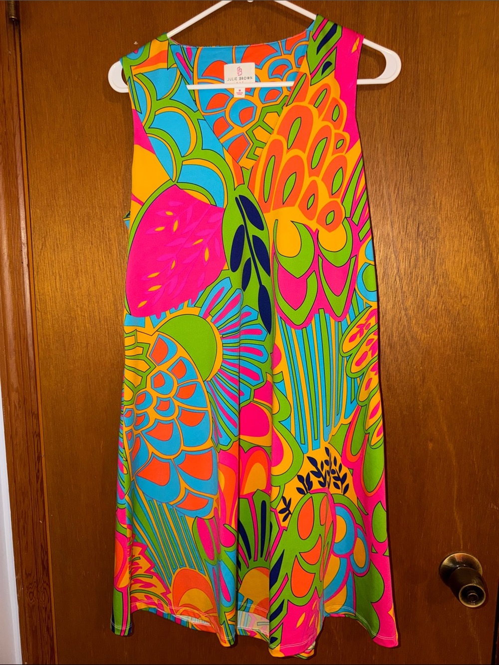 JB by Julie Brown Neon Multicolor A-Line Dress - Pink, Orange, Green, Blue